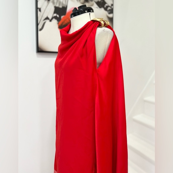 Salvatore Ferragamo asymmetric red sheer-drape dress - Picture 12 of 16